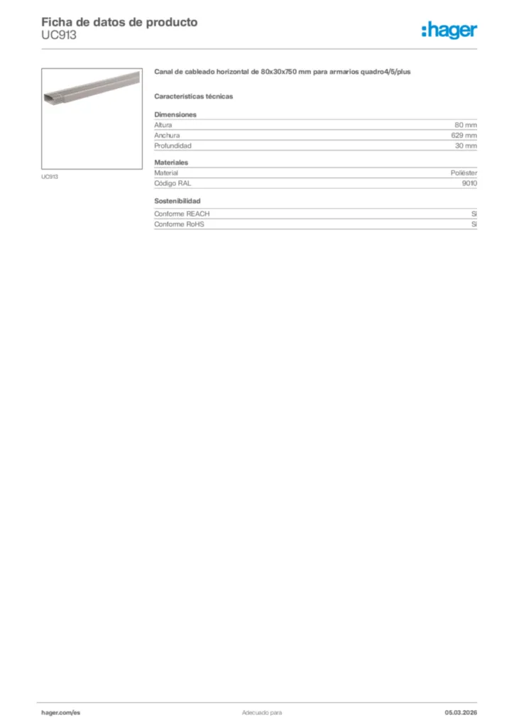Imagen Hager Ficha de datos de producto UC913 | Hager España