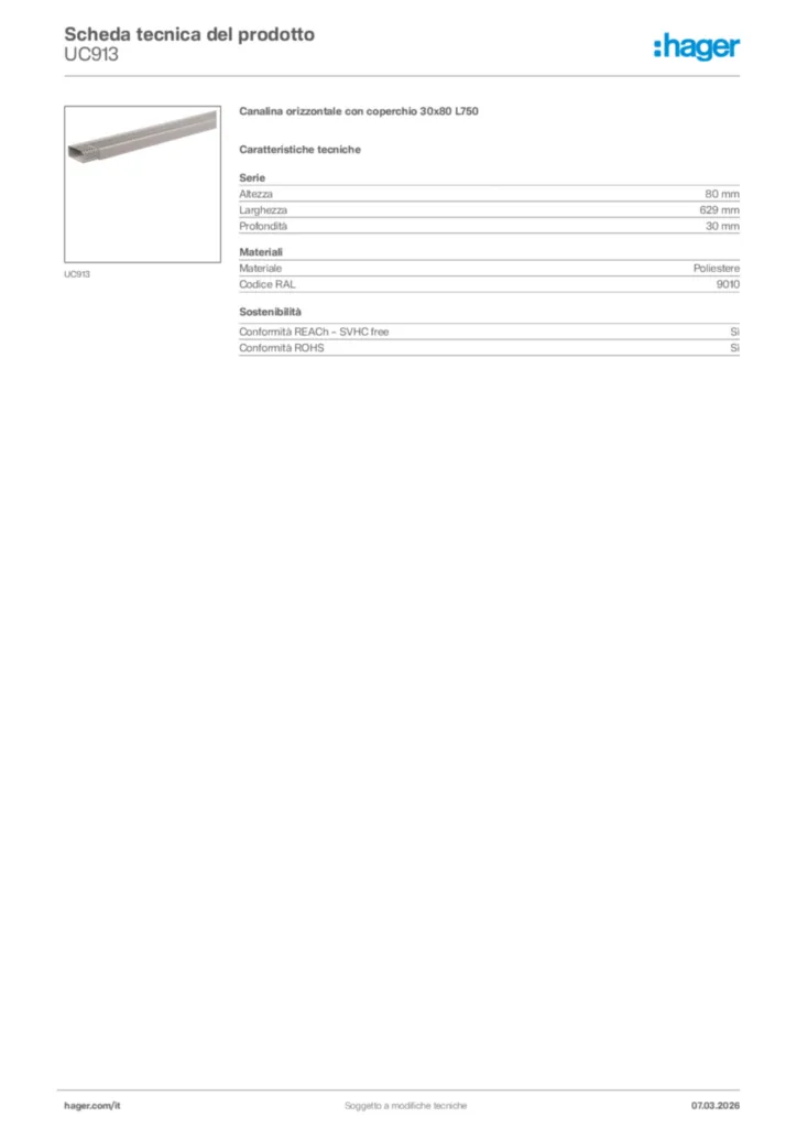 Immagine Hager Scheda tecnica del prodotto UC913 | Hager Italia