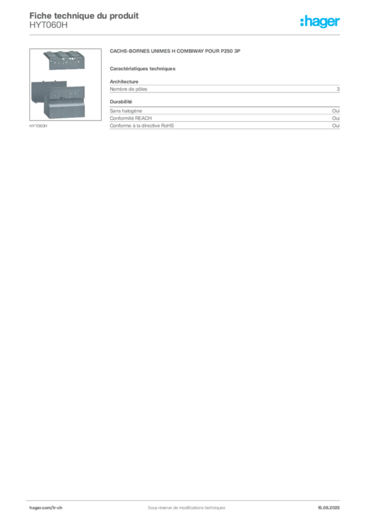 Image Hager Fiche technique du produit HYT060H | Hager Suisse