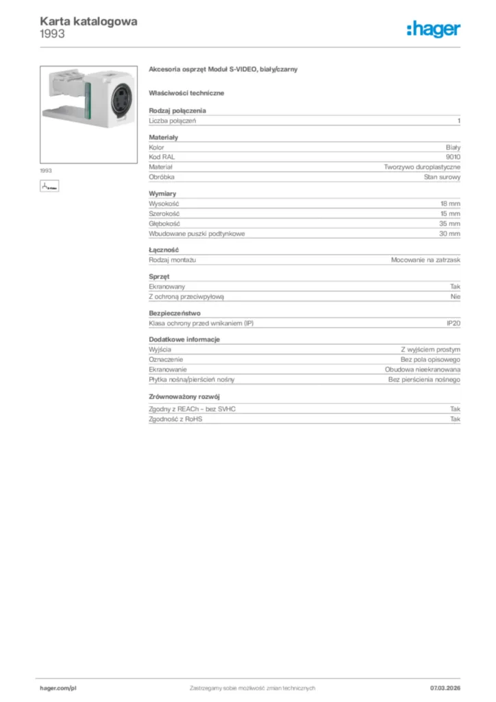 Zdjęcie Hager Karta katalogowa 1993 | Hager Polska