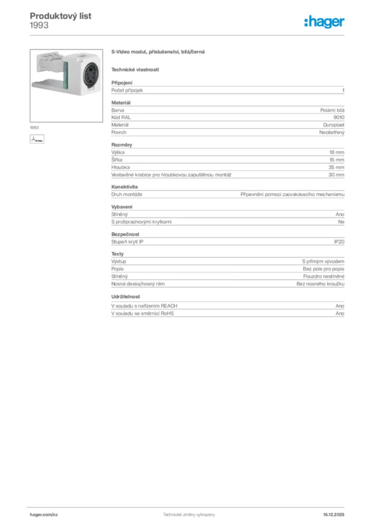 Obrázek Hager Produktový list 1993 | Hager