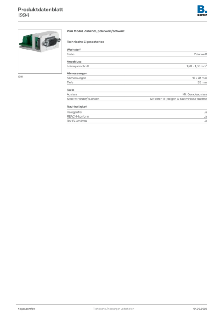 Berker Produktdatenblatt 1994