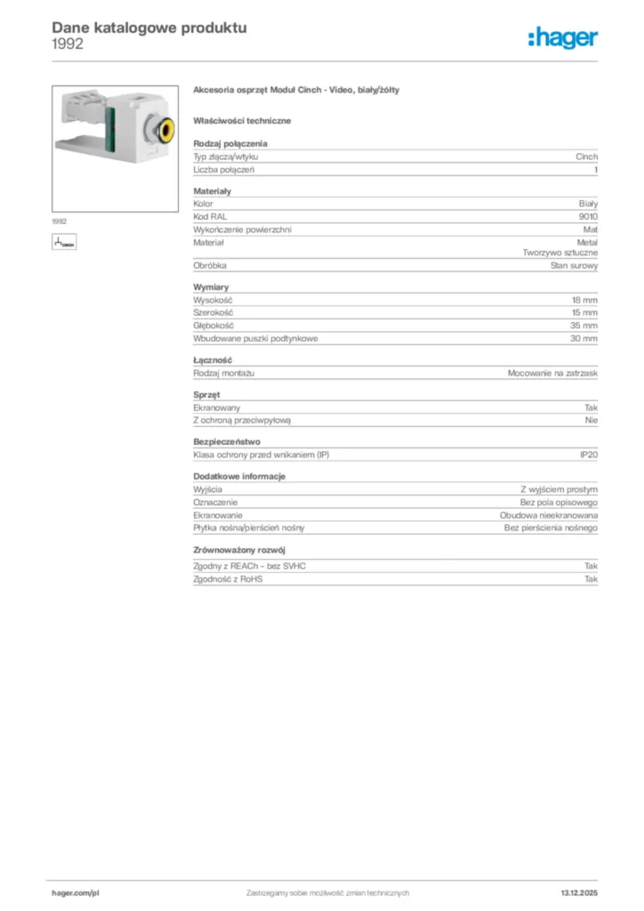 Zdjęcie Hager Karta katalogowa 1992 | Hager Polska