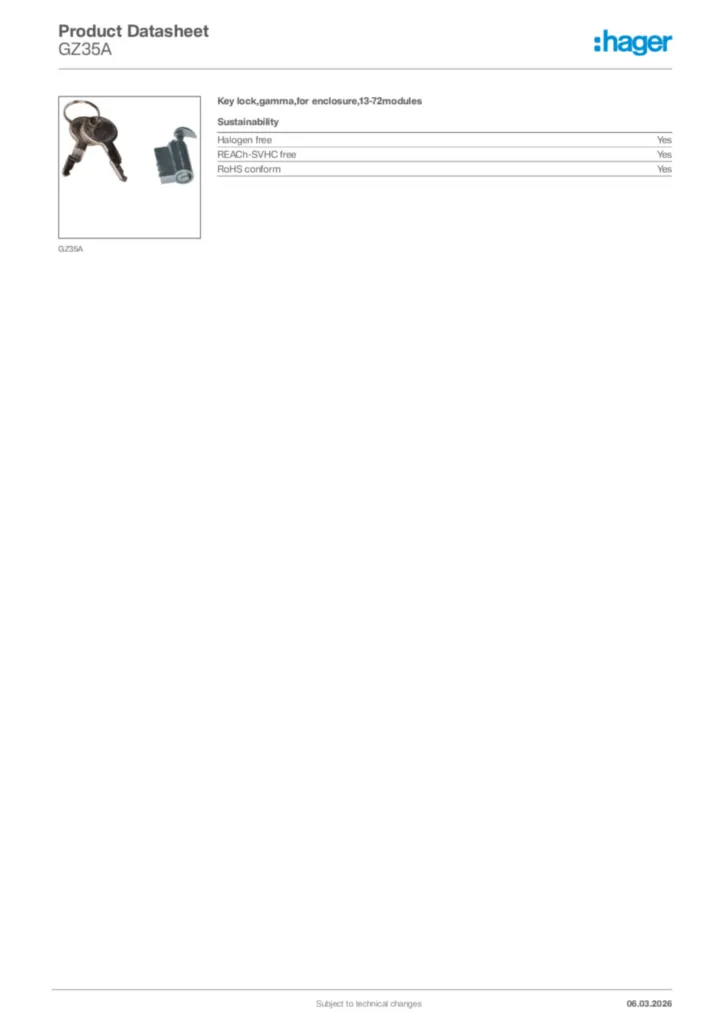 Image Hager Product data sheet GZ35A  | Hager Africa