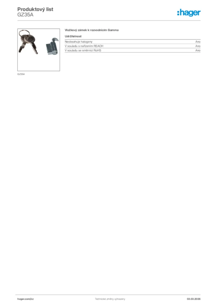 Obrázek Hager Product data sheet GZ35A | Hager