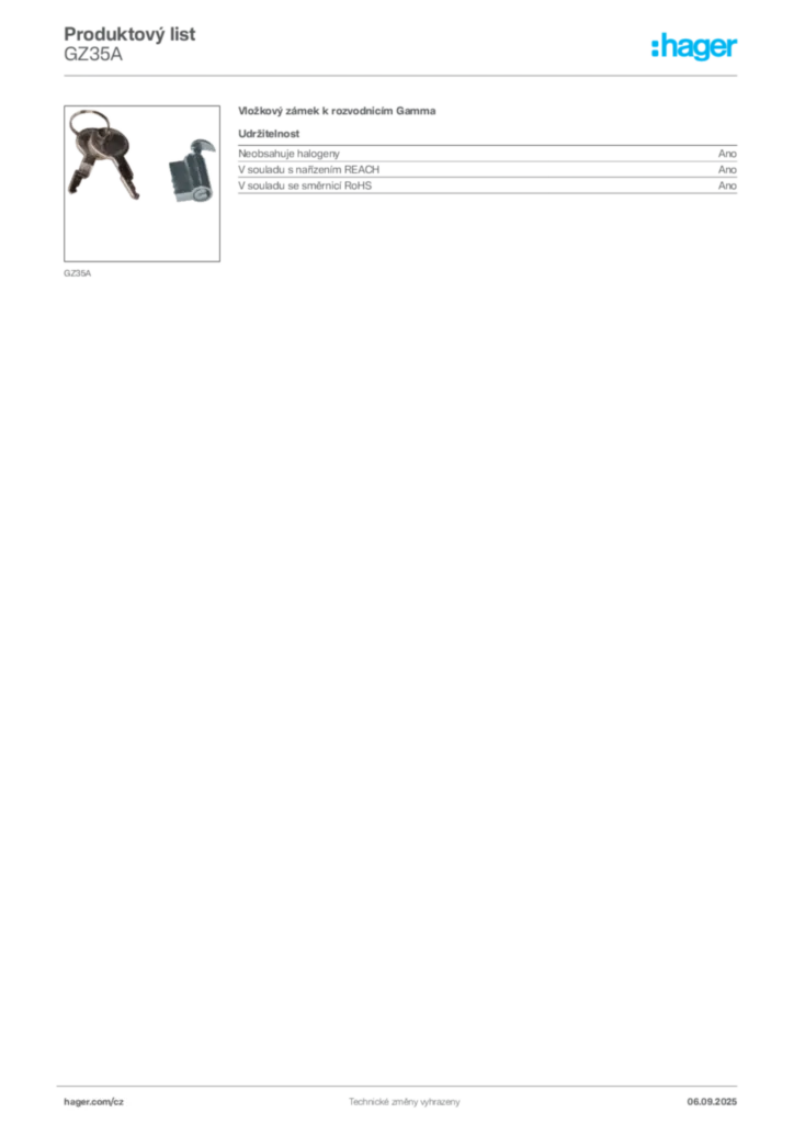 Obrázek Hager Produktový list GZ35A | Hager