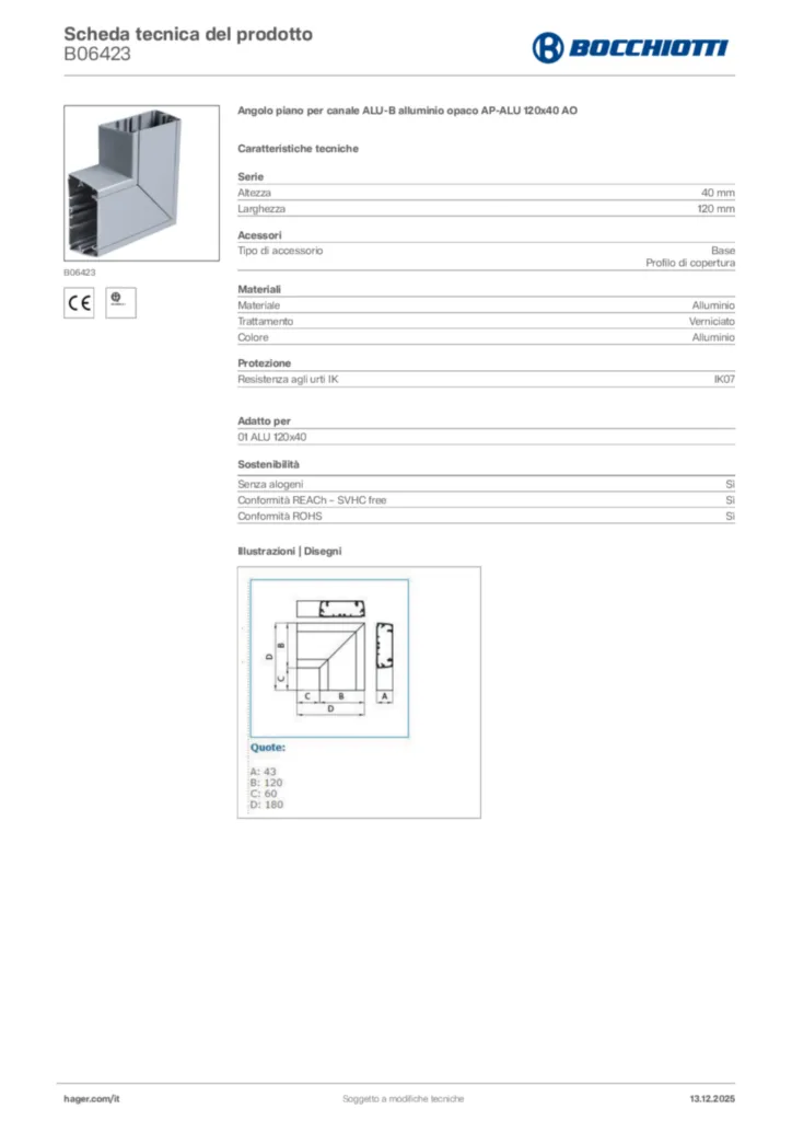 Immagine Bocchiotti Scheda tecnica del prodotto B06423 | Hager Italia