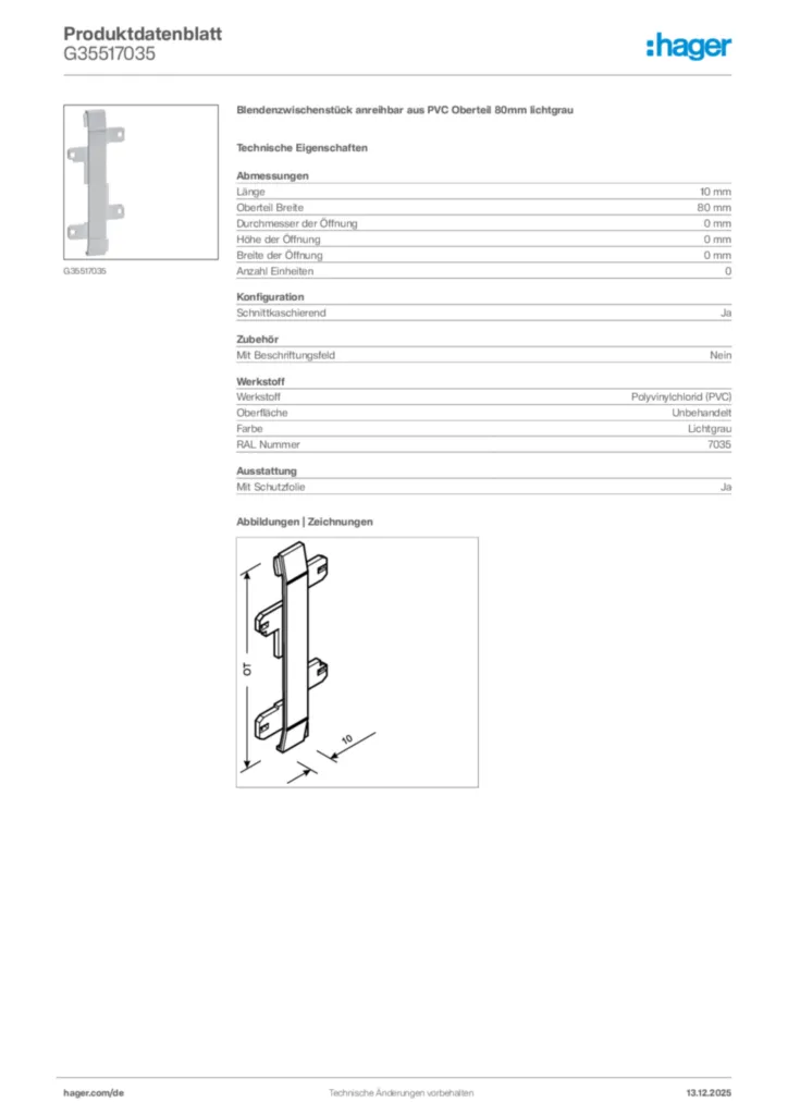 Bild Hager Produktdatenblatt G35517035 | Hager Deutschland