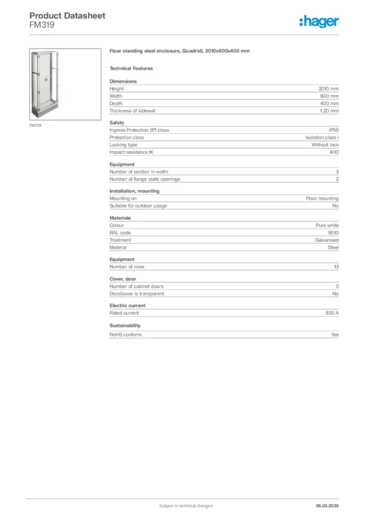 Image Hager Product data sheet FM319  | Hager Africa
