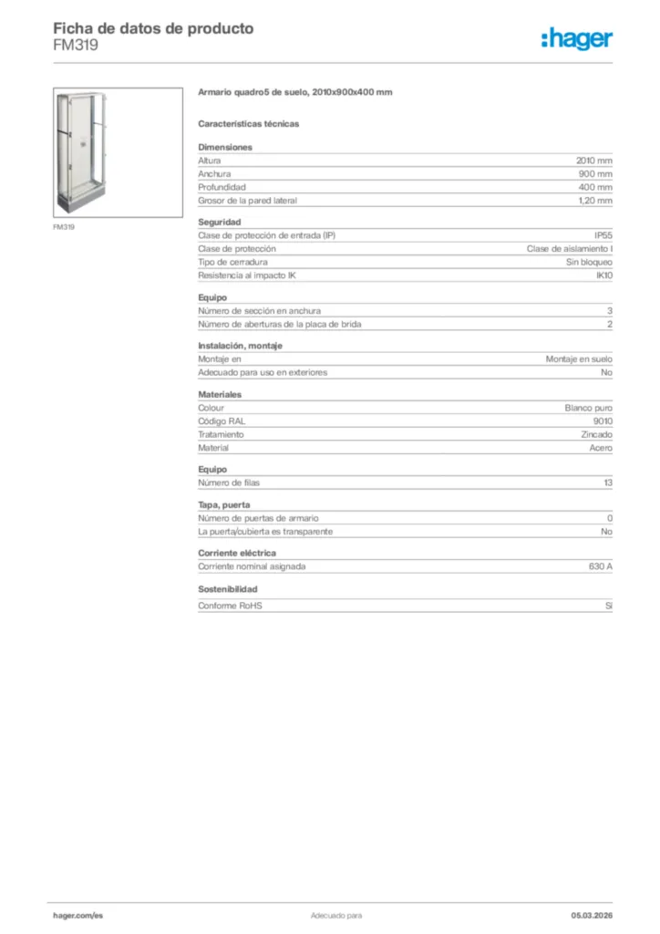 Imagen Hager Ficha de datos de producto FM319 | Hager España