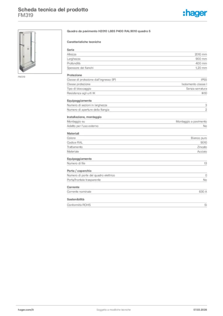 Immagine Hager Scheda tecnica del prodotto FM319 | Hager Italia