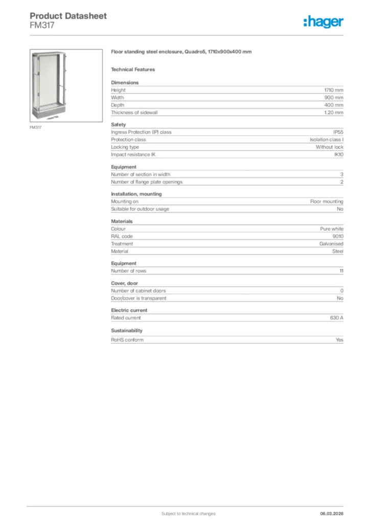 Image Hager Product data sheet FM317  | Hager Africa