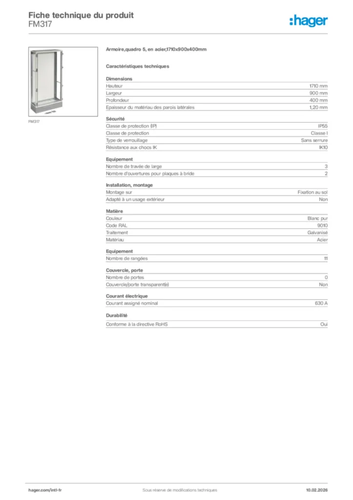 Image Hager Fiche technique du produit FM317 | Hager Afrique