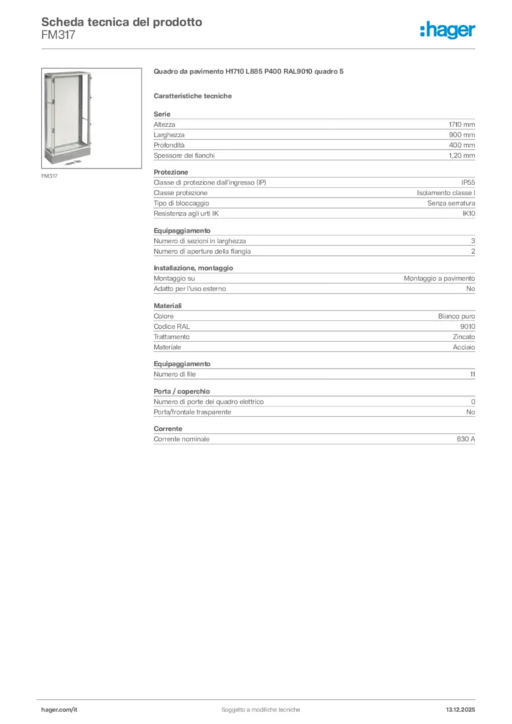Immagine Hager Scheda tecnica del prodotto FM317 | Hager Italia