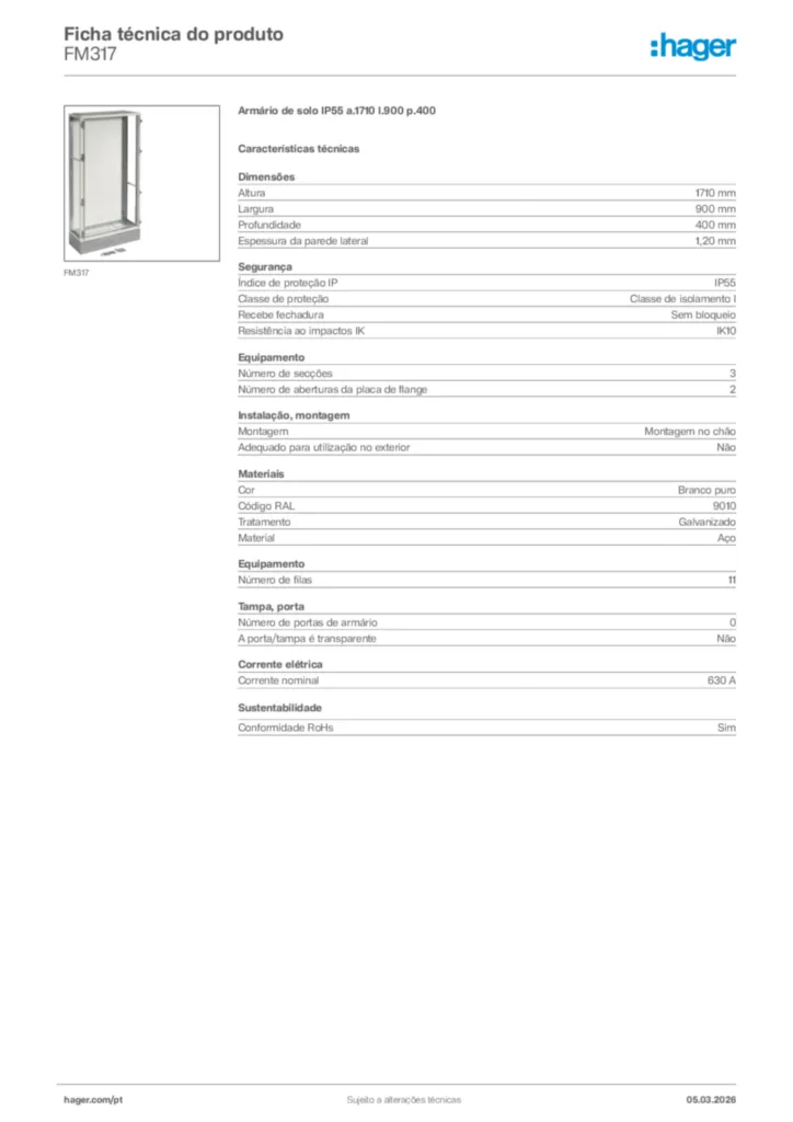 Imagem Hager Ficha técnica do produto FM317 | Hager Portugal