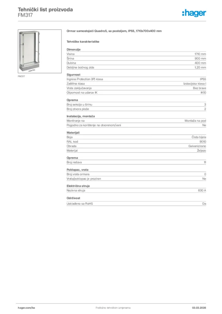 Slika Hager Tehnički list proizvoda FM317  | Hager