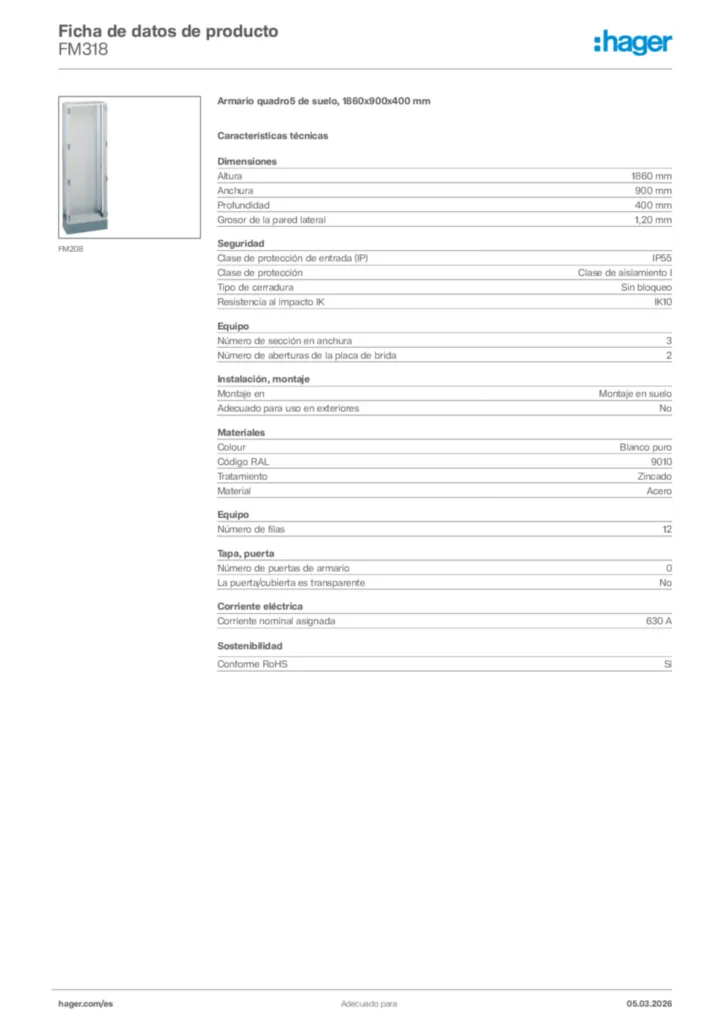 Imagen Hager Ficha de datos de producto FM318 | Hager España