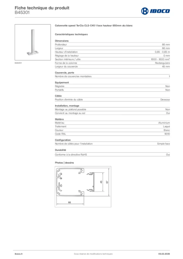 Image Iboco Fiche technique du produit B45301 | Hager France