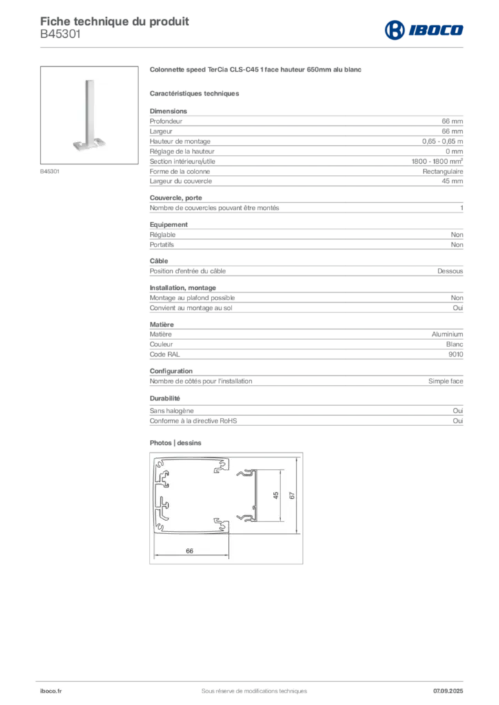 Image Iboco Fiche technique du produit B45301 | Hager France