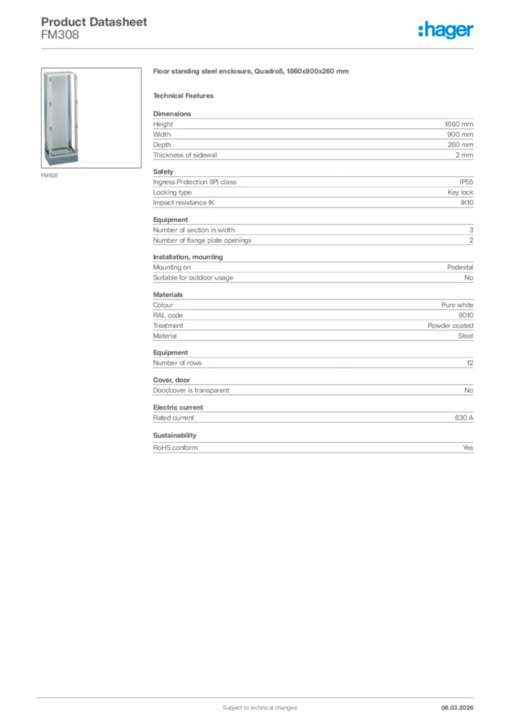 Image Hager Product data sheet FM308  | Hager Africa