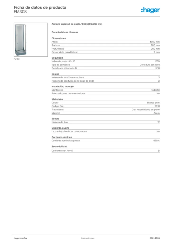Imagen Hager Ficha de datos de producto FM308 | Hager España