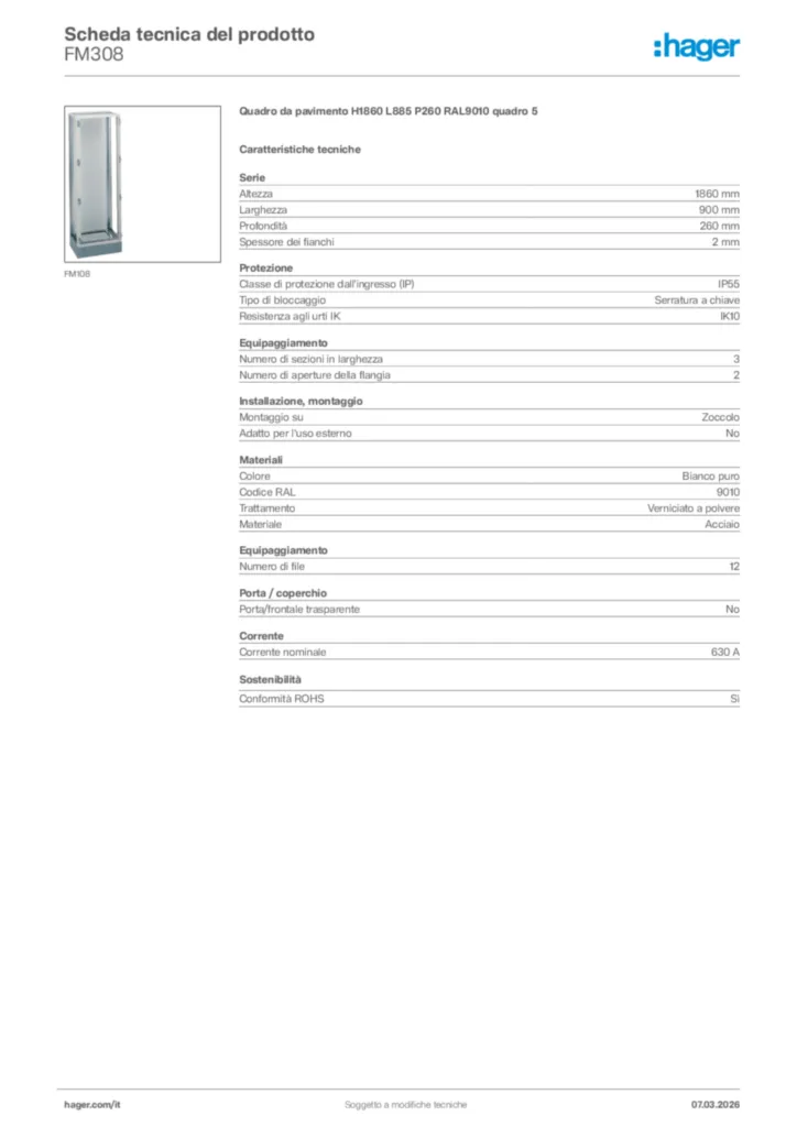 Immagine Hager Scheda tecnica del prodotto FM308 | Hager Italia