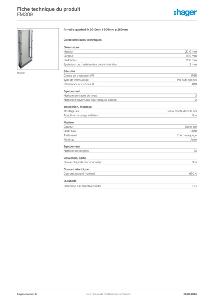 Image Hager Fiche technique du produit FM309 | Hager Afrique