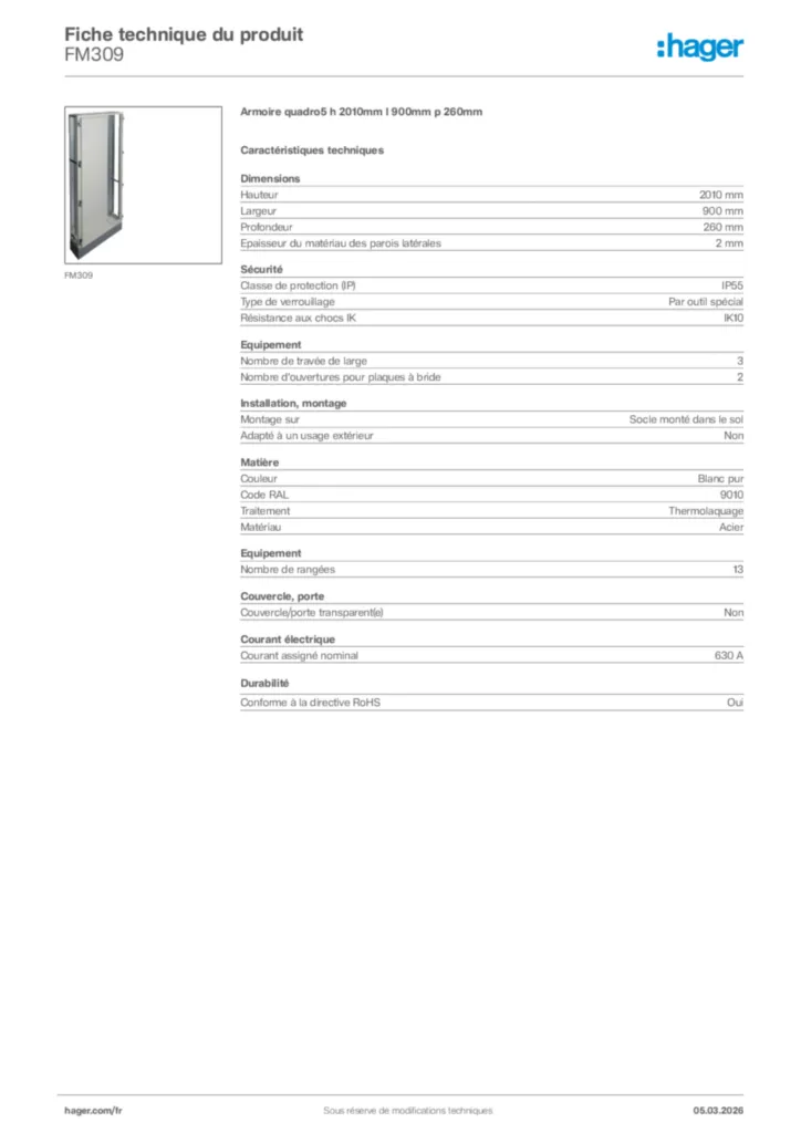 Image Hager Fiche technique du produit FM309 | Hager France