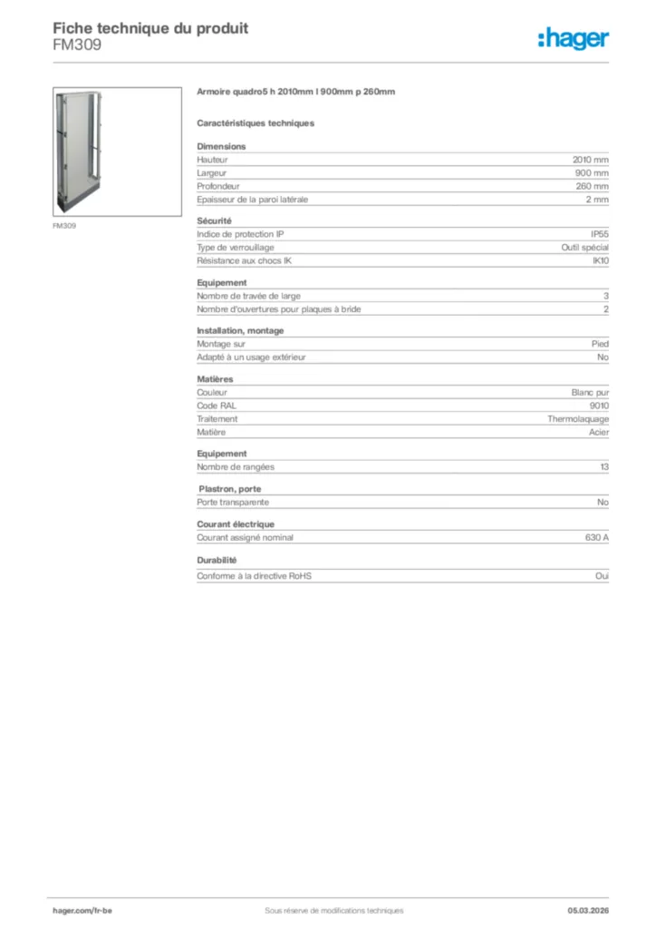 Image Hager Fiche technique du produit FM309 | Hager Belgique