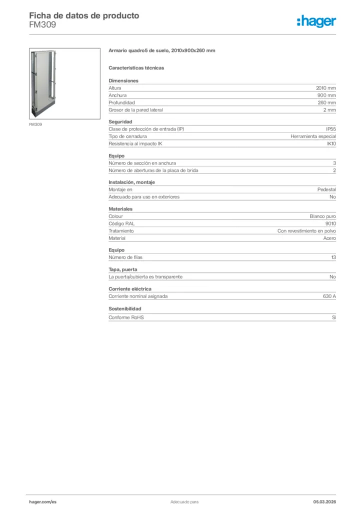 Imagen Hager Ficha de datos de producto FM309 | Hager España