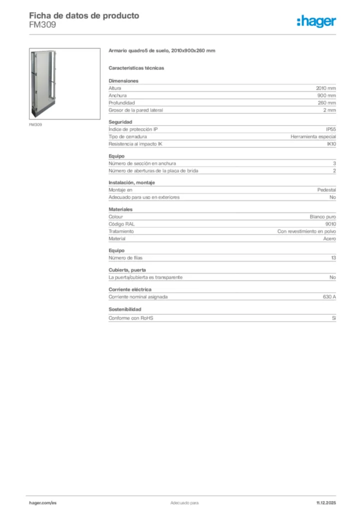 Imagen Hager Ficha de datos de producto FM309 | Hager España