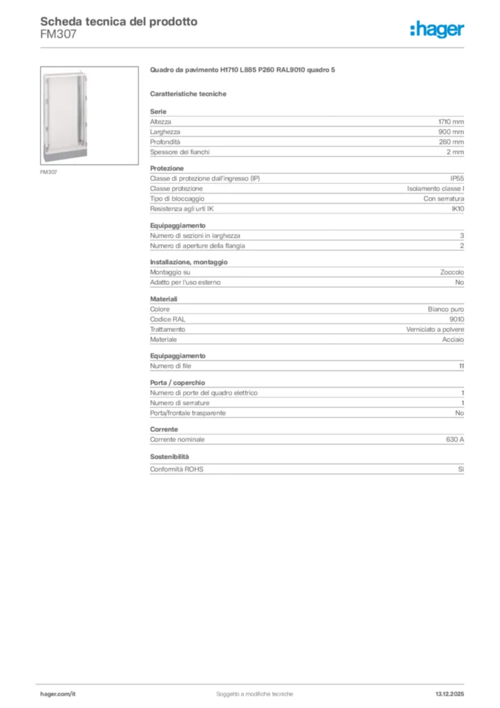 Immagine Hager Scheda tecnica del prodotto FM307 | Hager Italia