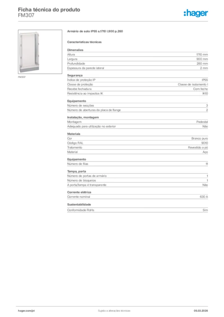 Imagem Hager Ficha técnica do produto FM307 | Hager Portugal