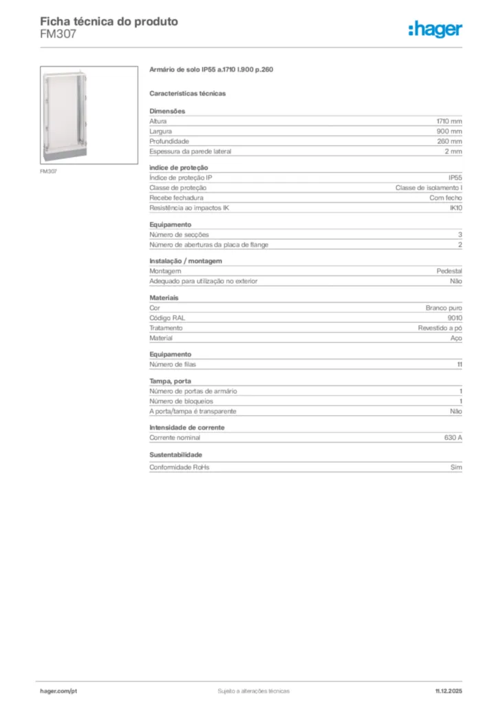 Imagem Hager Ficha técnica do produto FM307 | Hager Portugal