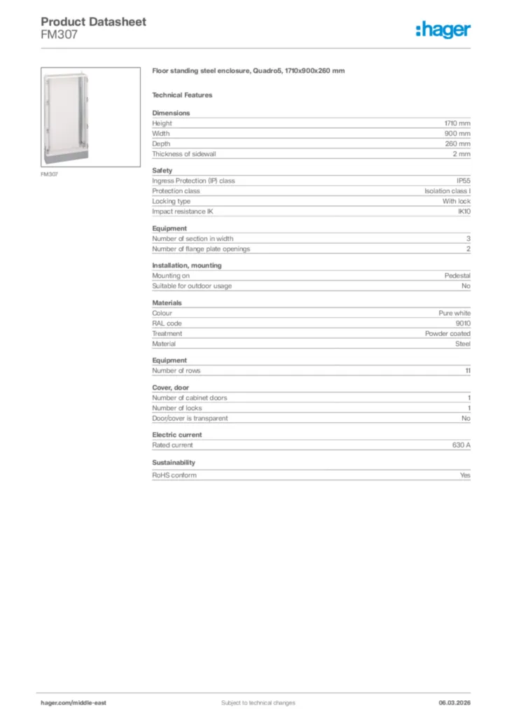 Image Hager Product data sheet FM307  | Hager
