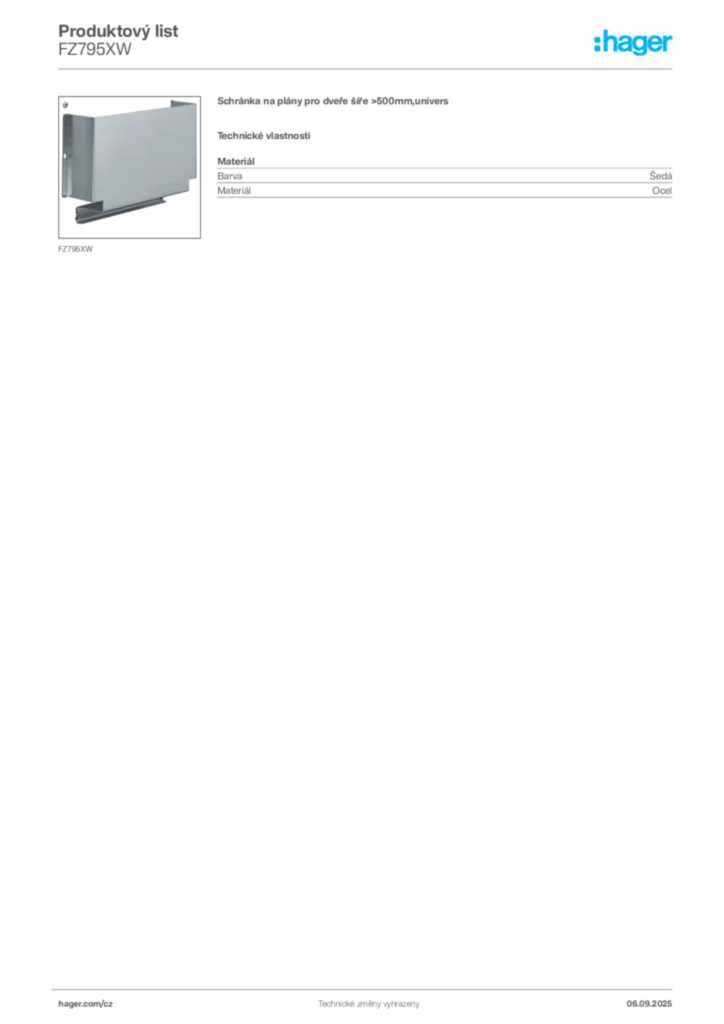 Obrázek Hager Produktový list FZ795XW | Hager