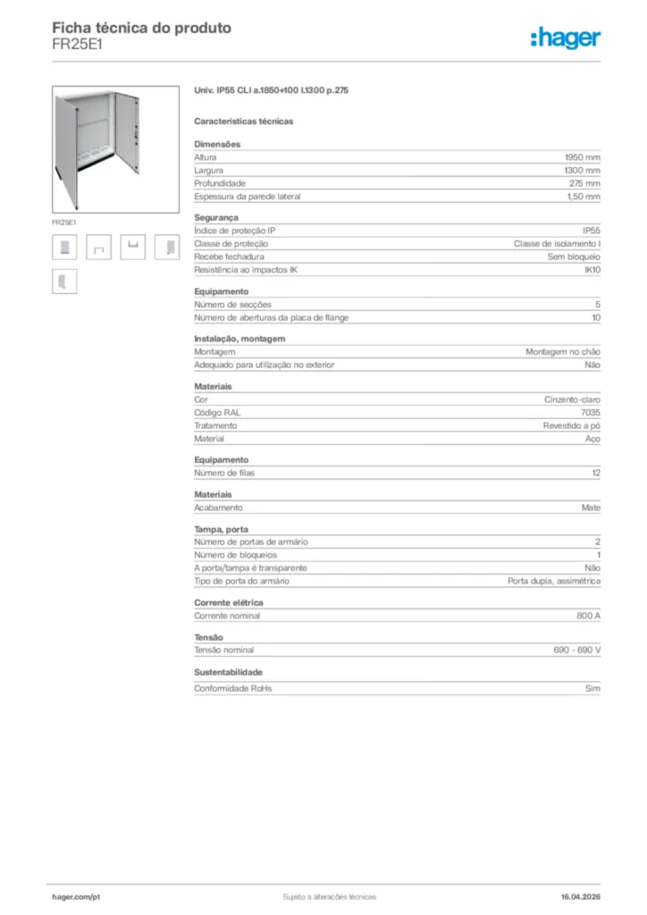 Imagem Hager Ficha técnica do produto FR25E1 | Hager Portugal