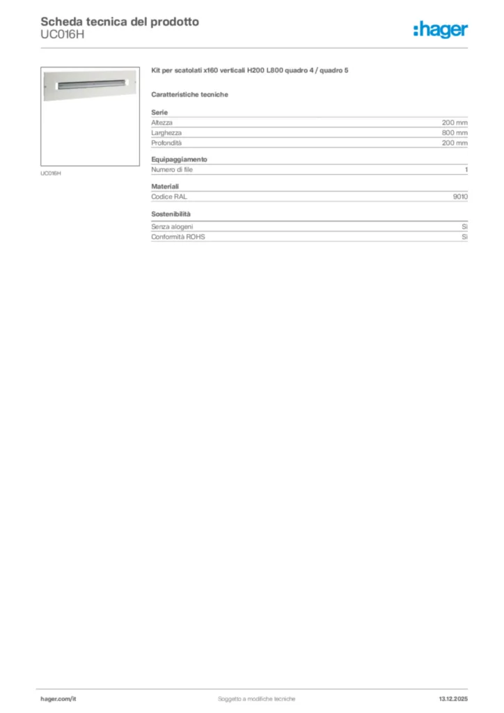 Immagine Hager Scheda tecnica del prodotto UC016H | Hager Italia