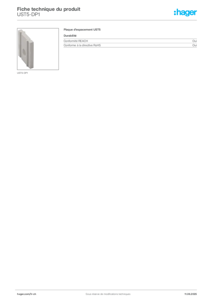 Image Hager Fiche technique du produit UST5-DP1 | Hager Suisse