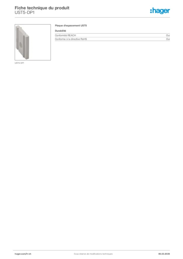 Image Hager Fiche technique du produit UST5-DP1 | Hager Suisse