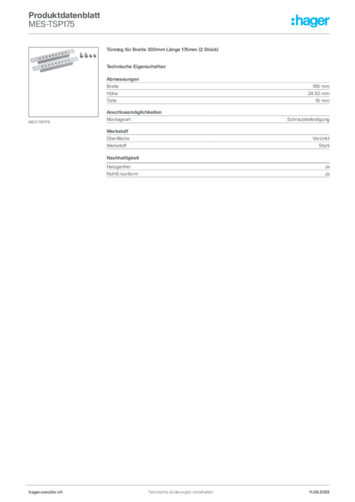 Bild Hager Produktdatenblatt MES-TSP175 | Hager Schweiz