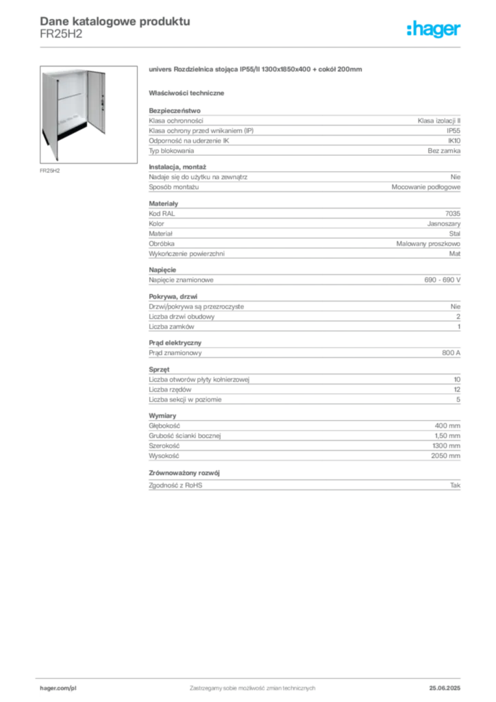 Zdjęcie Hager Karta katalogowa FR25H2 | Hager Polska