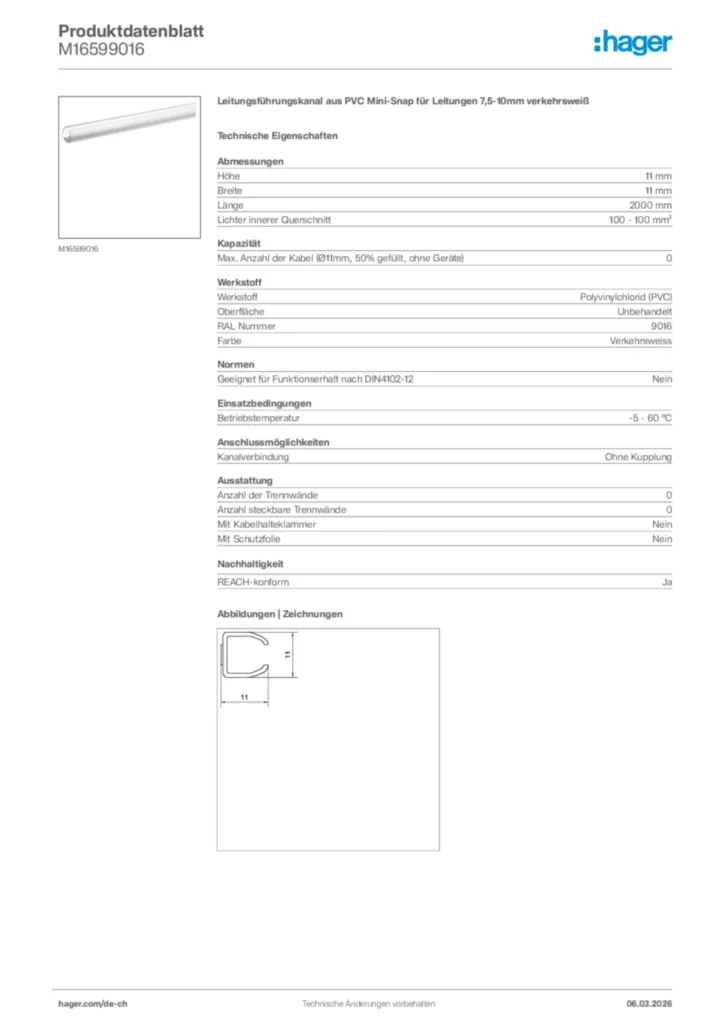 Bild Hager Produktdatenblatt M16599016 | Hager Schweiz