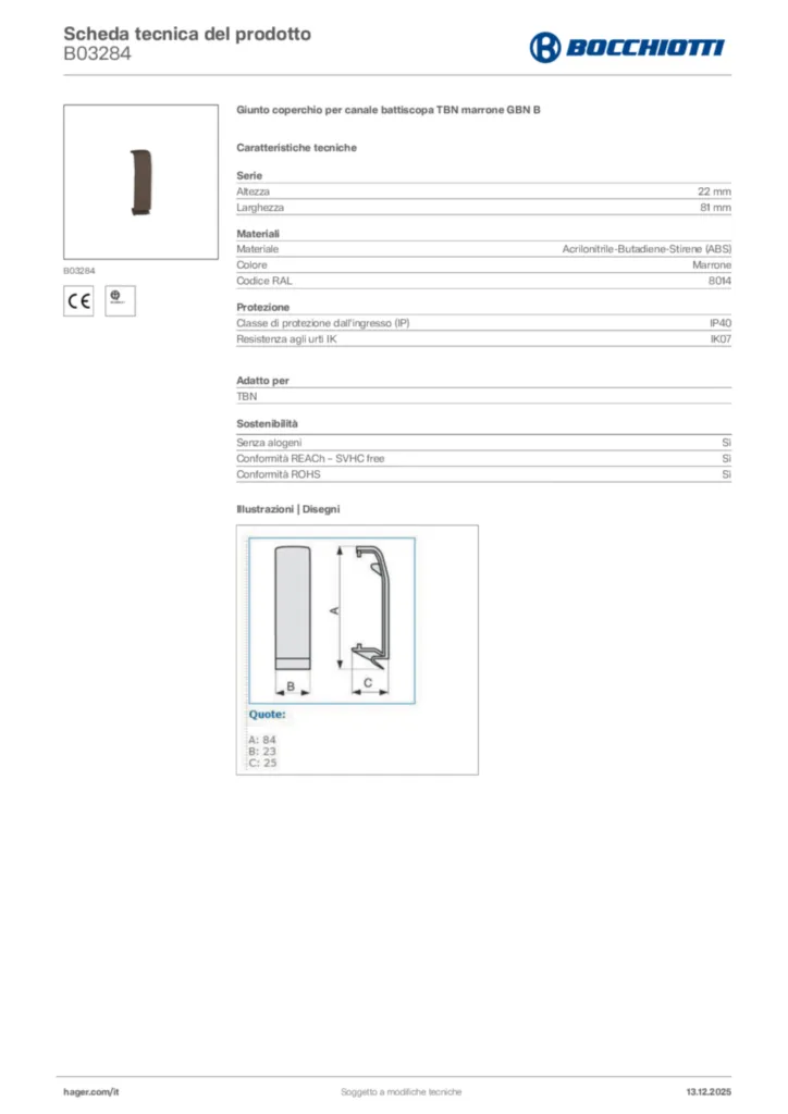 Immagine Bocchiotti Scheda tecnica del prodotto B03284 | Hager Italia