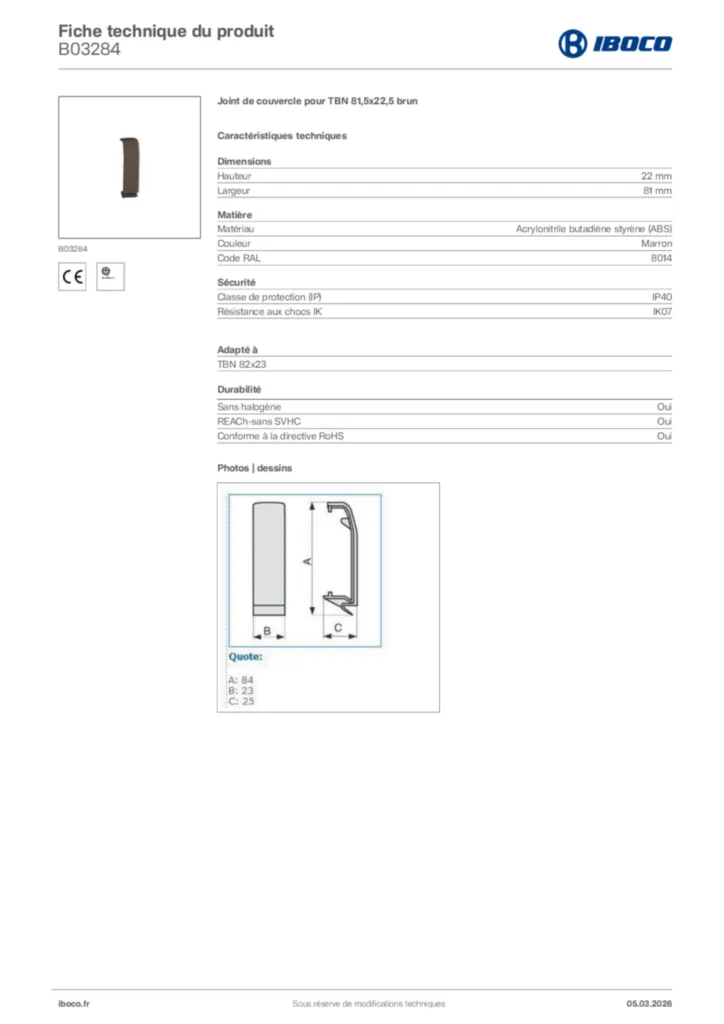 Image Iboco Fiche technique du produit B03284 | Hager France