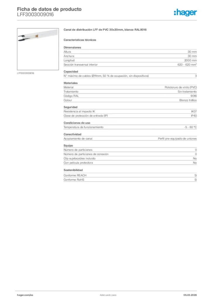 Imagen Hager Ficha de datos de producto LFF3003009016 | Hager España