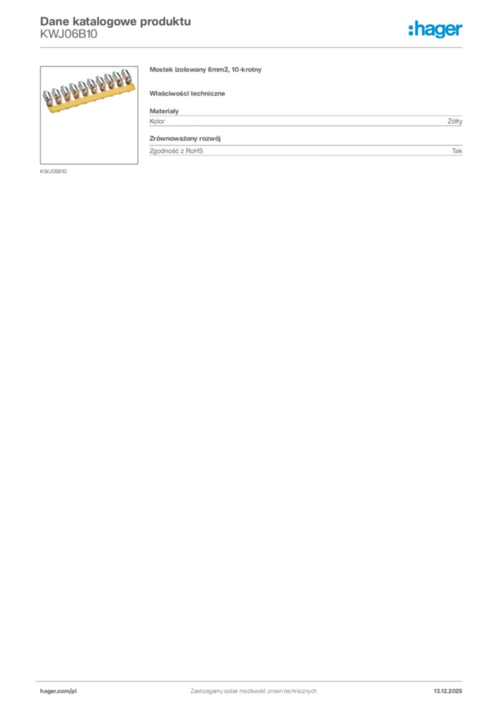 Zdjęcie Hager Karta katalogowa KWJ06B10 | Hager Polska