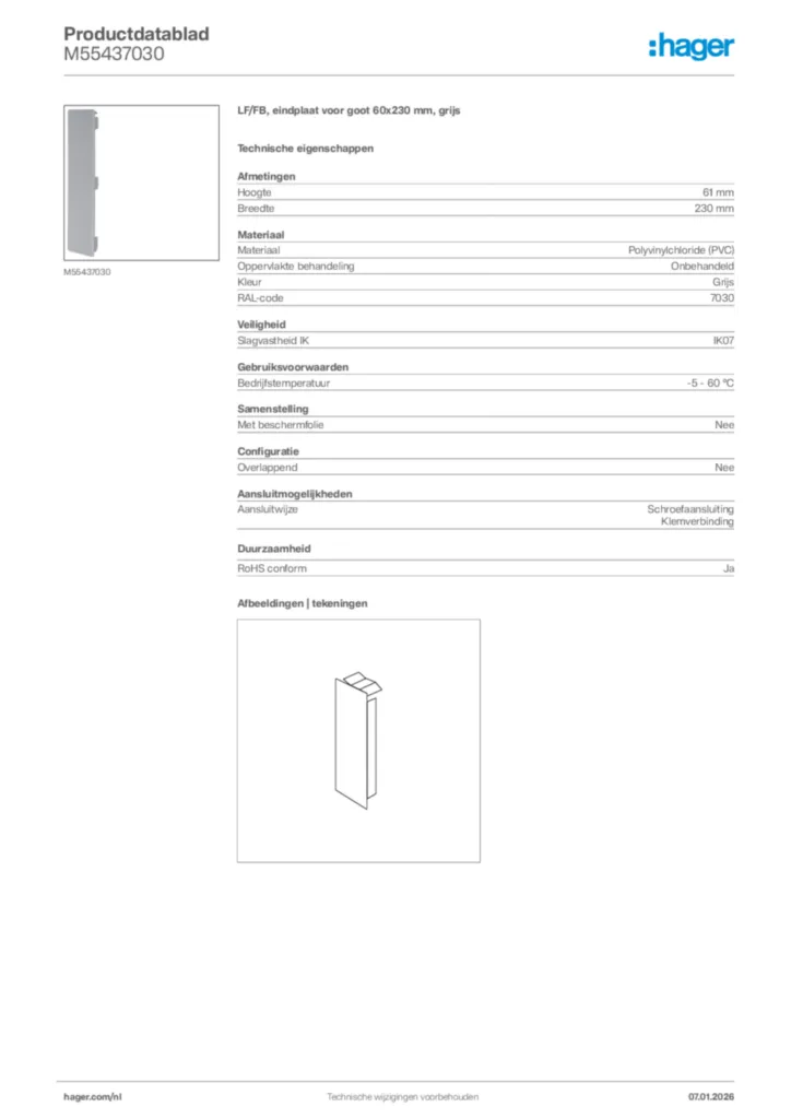 Afbeelding Hager Productdatablad M55437030 | Hager Nederland