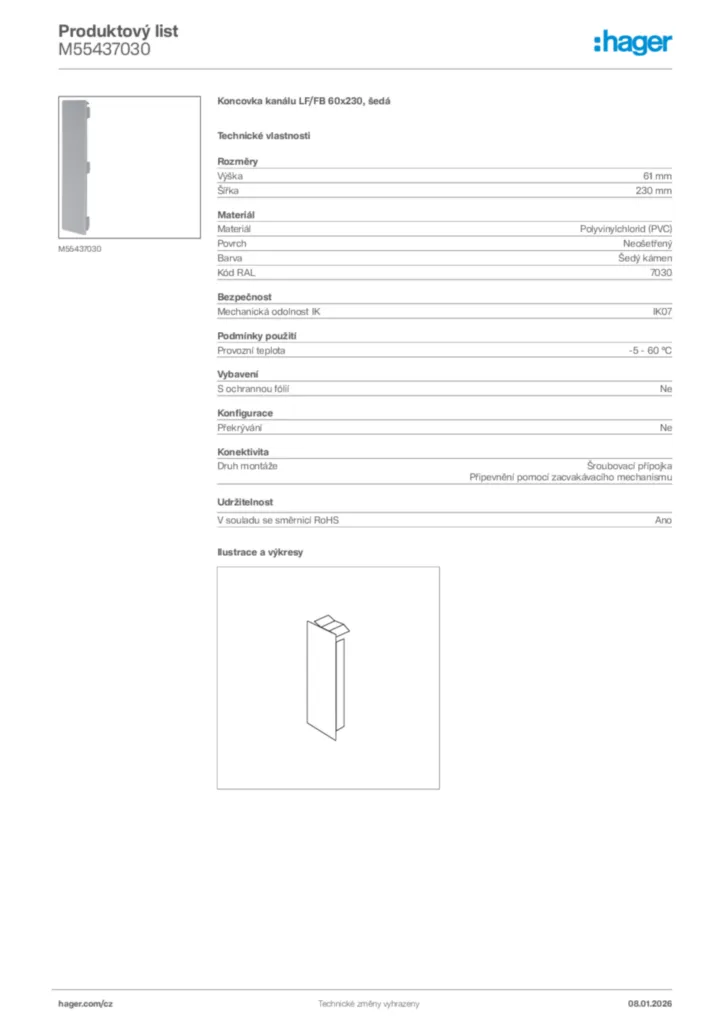 Obrázek Hager Product data sheet M55437030 | Hager