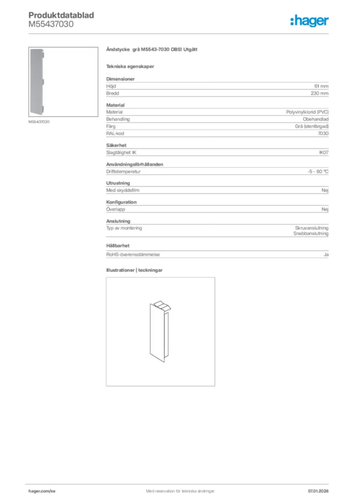 Bild Hager Produktdatablad M55437030 | Hager Sverige
